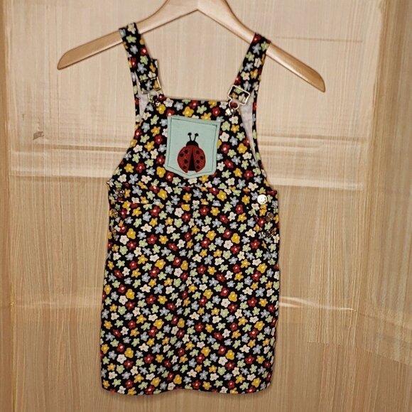 Handmade Girls Black Floral Ladybug Overall Dress 5 - Picture 1 of 4